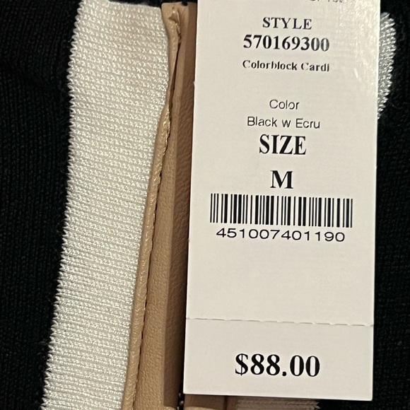 #37 WHITE HOUSE BLACK MARKET • CARDIGAN W. LEATHER TRlM • NWT - Picture 3 of 5